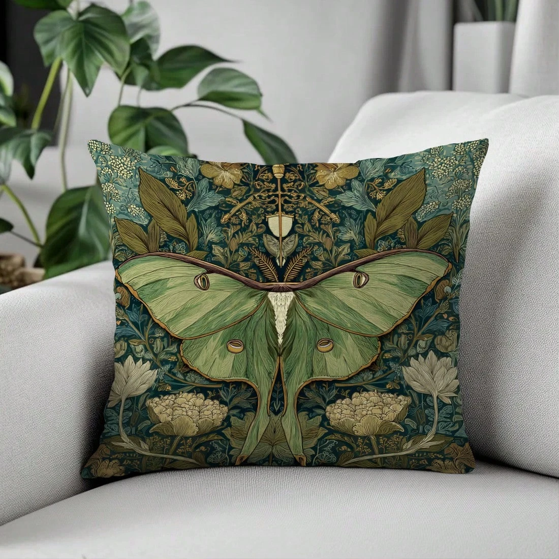 Green Luna Moth Pillow Double Sided 2D Print Artistic Soft Pillow Cover Bedroom Living Room Couch Decor Cozy Vibe Accessory Gift