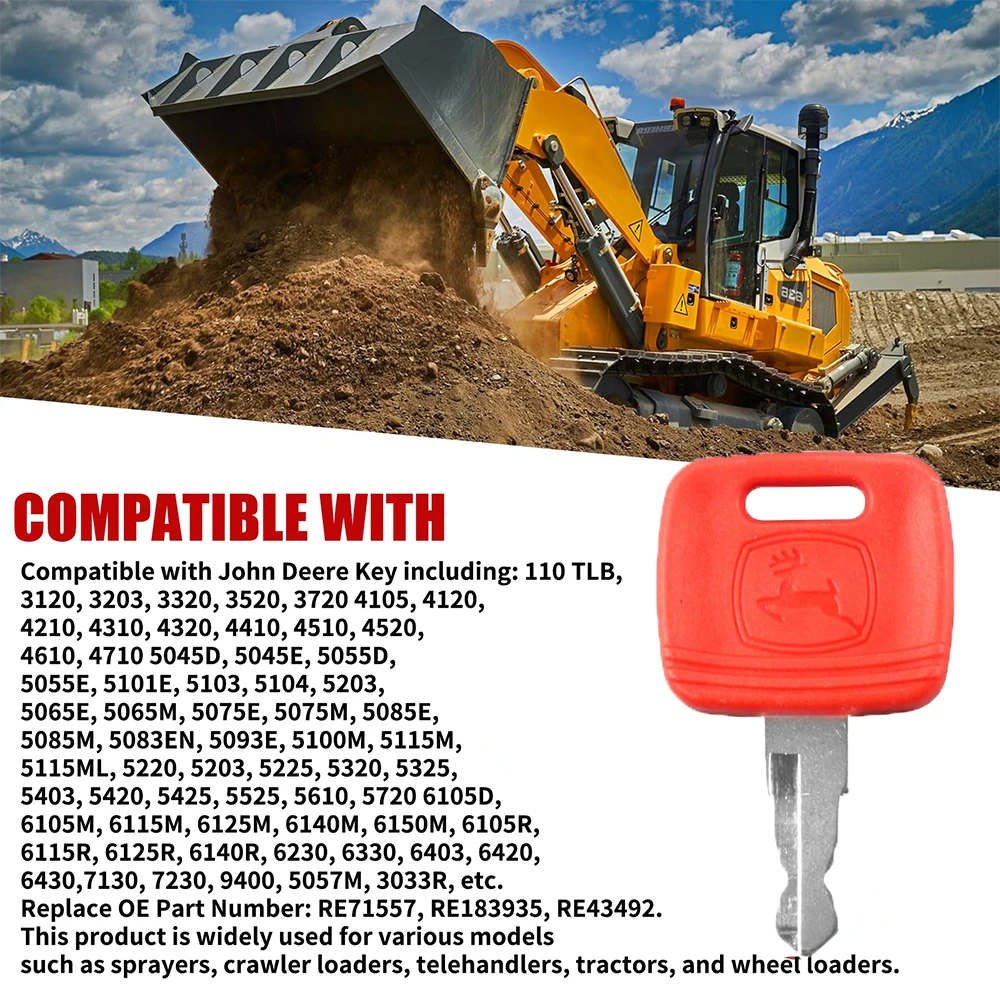 Chave de ignição para trator John Deere RE183935 RE71557 Chaves de substituição para tratores JD 2032R 2038R 3033R 3039R 4066R 3025 3038