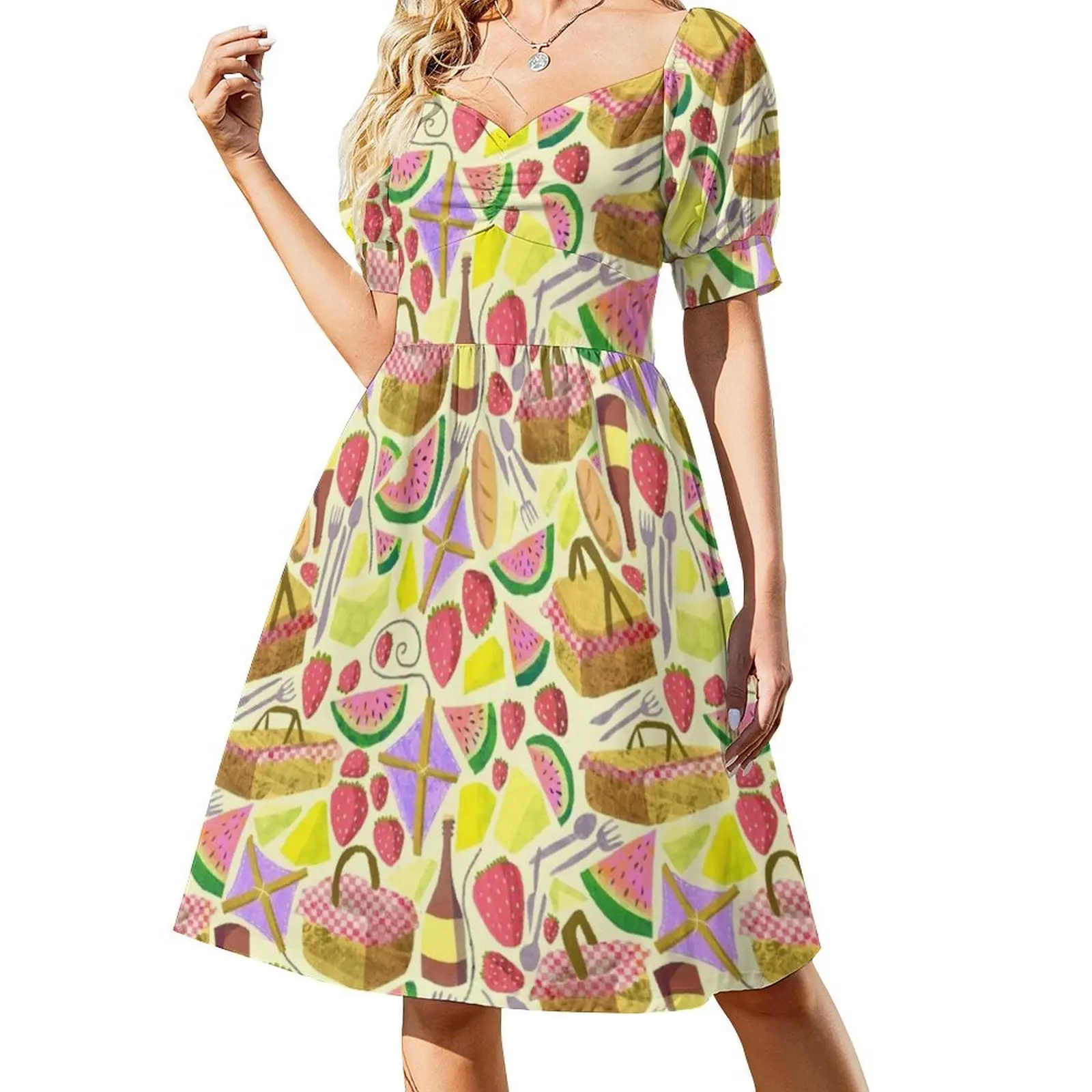 فستان حفلات أنيق للنساء من نزهة على شكل حرف a مع خيارات قصيرة/طويلة/بدون أكمام للربيع والصيف والنزهات والنبيذ والبطيخ #2