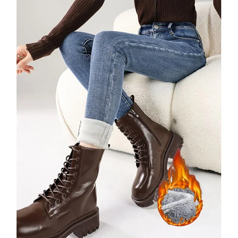 

Winter Women Plush Thin High Waist Jeans Girls Snow Warm Fashion Thermal Denim Trousers Girls Chic Fleece Straight Leg Pants