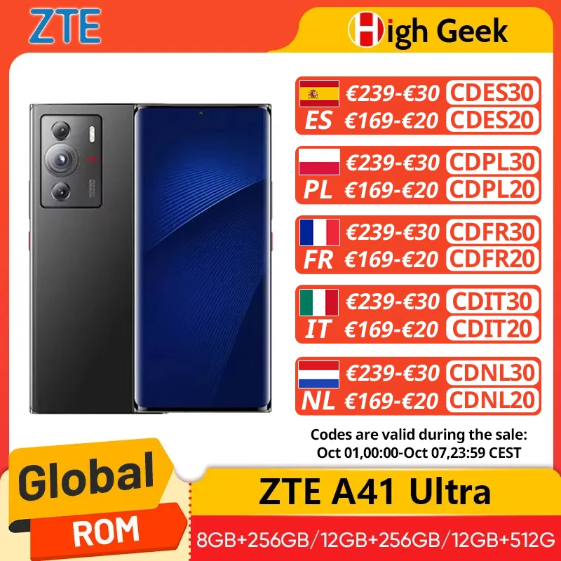 Global ROM ZTE A41 Ultra 5G Smartphone Snapdragon 8 Gen 1 6.7'' 144Hz OLED Display 64MP Main Camera 5000mAh Battery 66W Charging