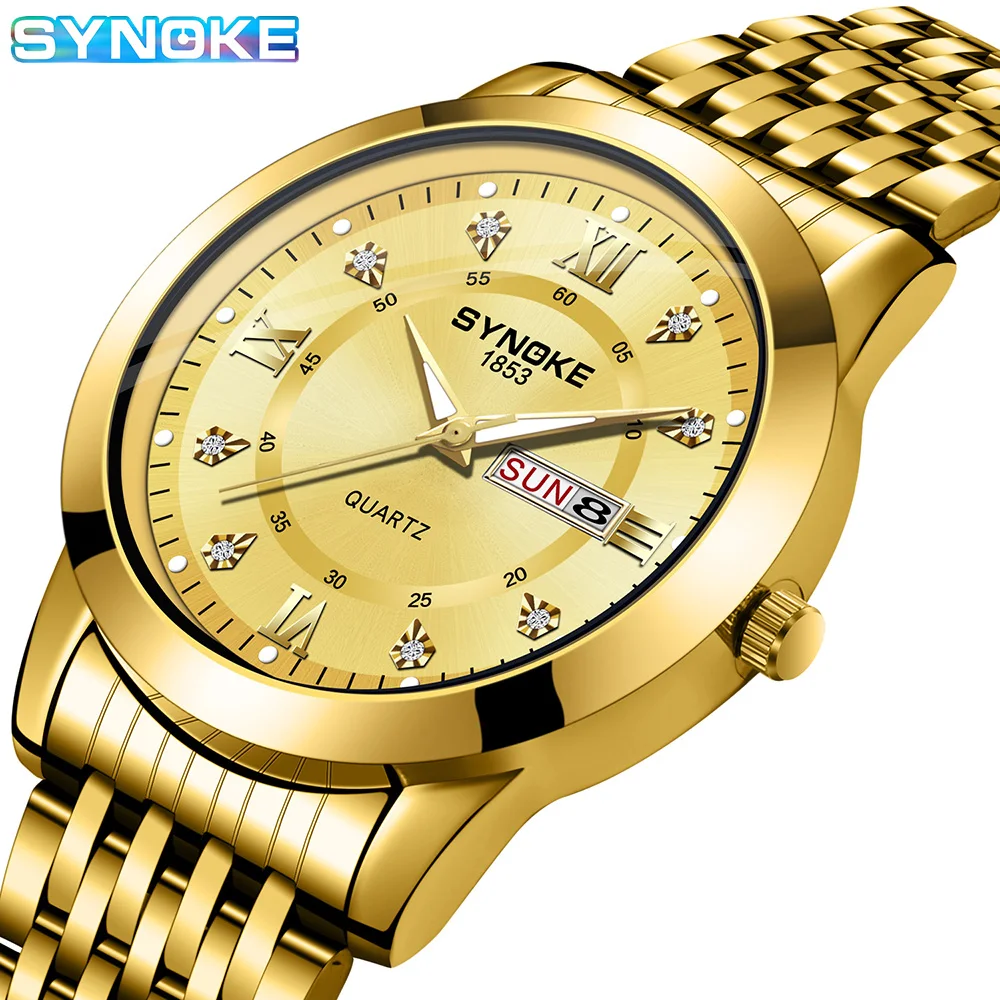 SYNOKE Watches For Mens Stainless Steel Gold Watch Waterproof Complimentary Tools