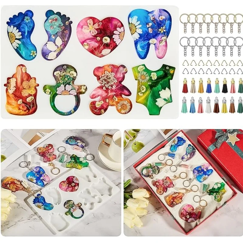 DIY Crystal Epoxy Resin Mold Anniversary Foot Love Pendant Keychain Mirror Silicone Mold