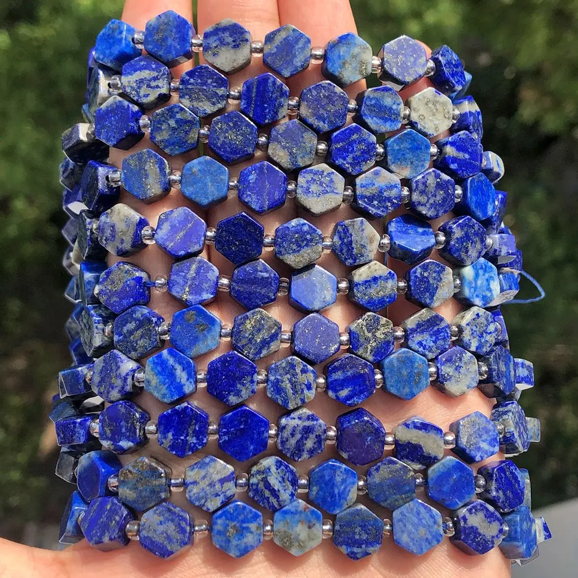 Natural Hexagon Stone Beads Lapis Lazuli Charm Loose Bead for Jewelry Making Handmade DIY Jewelry Material Accessories 8.5x9.5mm