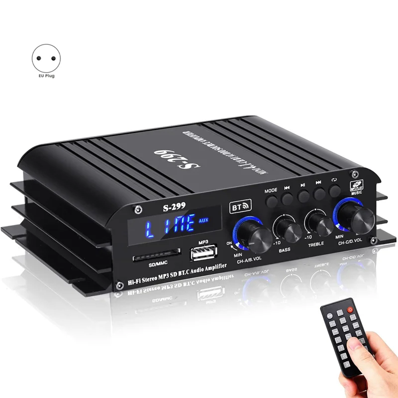 FFYY-S-299 Mini 4.1 Audio Stereo Power Amplifier BT Portable Car And Home Dual-Use 4X40W Remote Audio Amplifier EU Plug Easy Ins