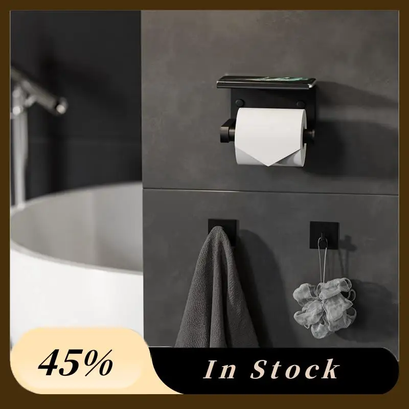 

A60Z Top Toilet Paper Holder With Phone Shelf, Adhesive Or Screw Wall Mount Toilet Tissue Roll Holder, Bathroom Storage Dispense