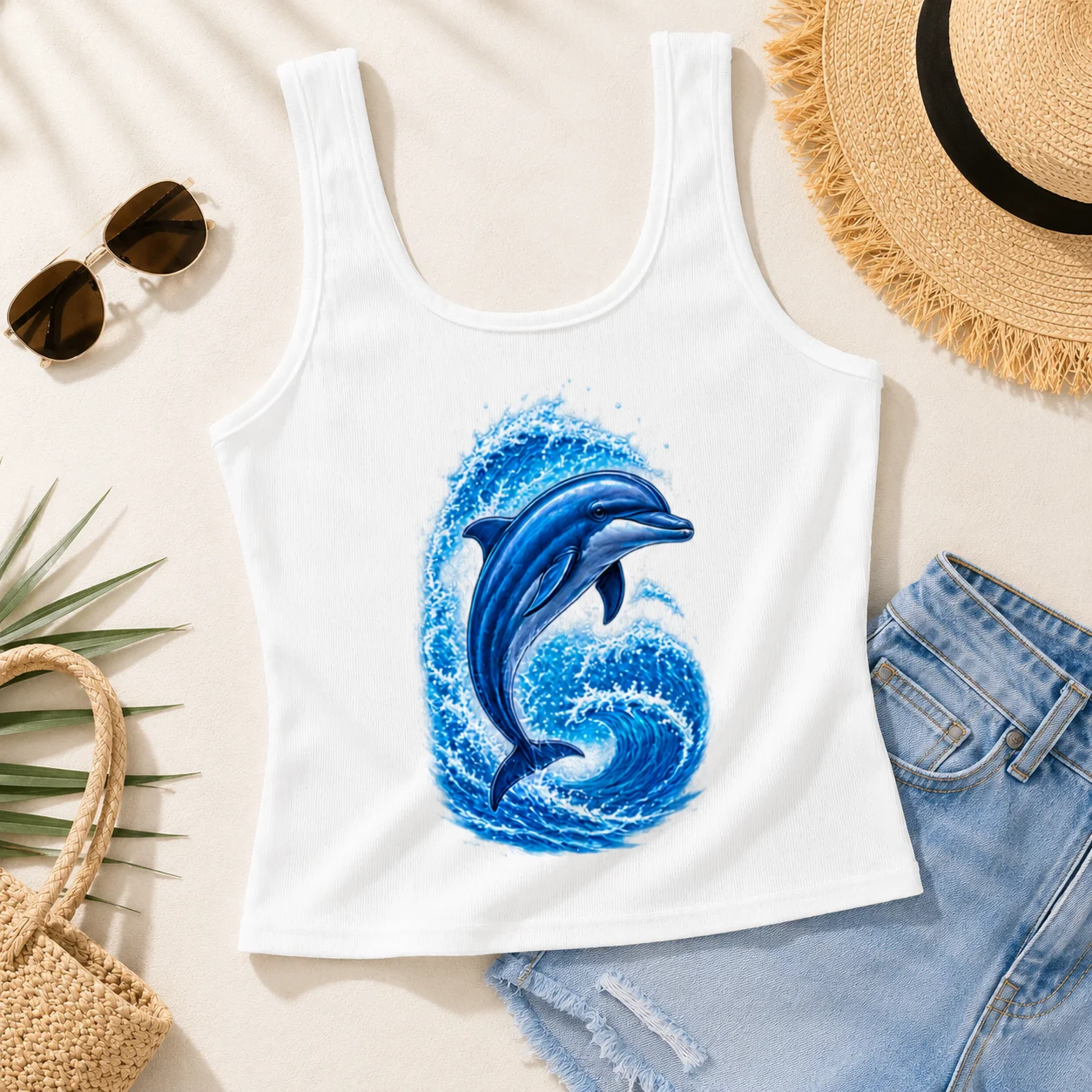 Casual Ribbed Sleeveless Vest Marine Biological Animals Printed Graphics Crop Tops Harajuku Suspenders Tank Top Women Clothes