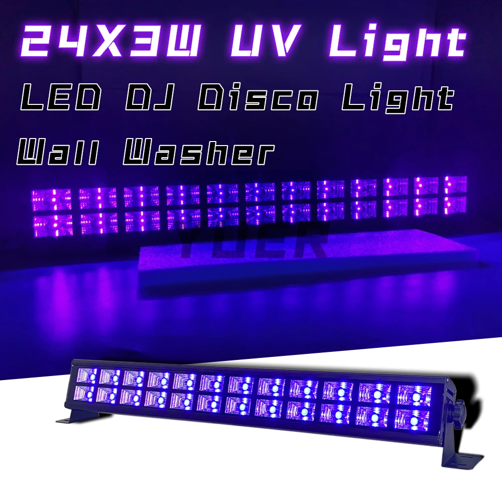 

24X3W LED Purple Wall Washer Double Row DJ Disco Bar UV Light For Stage Birthday Party Christmas Lamp Ultraviolet Fluorescent