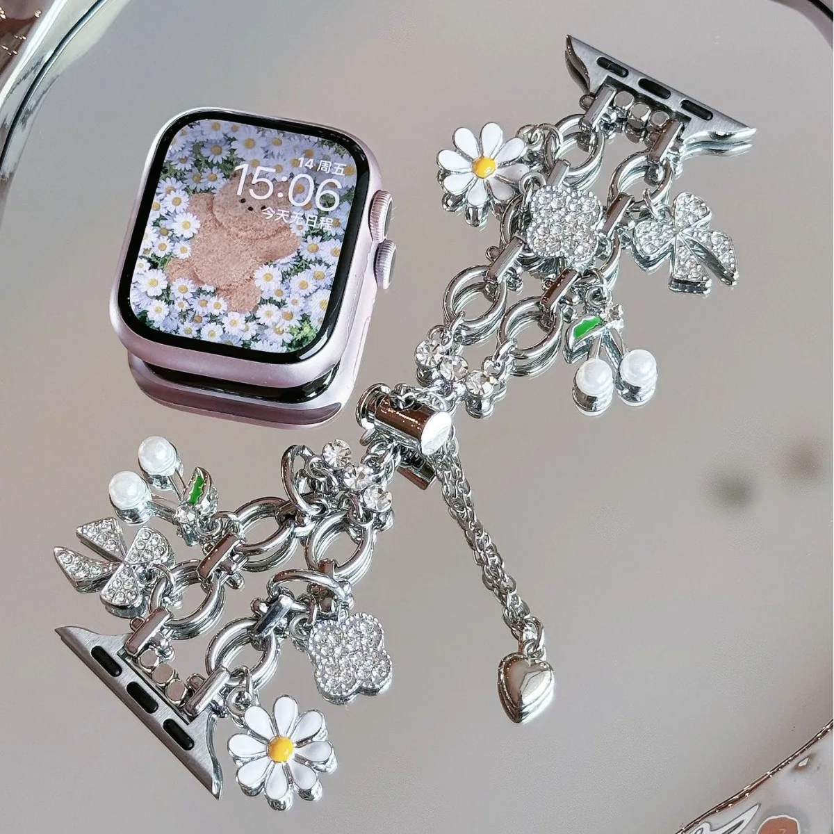 Ювелирный ремешок для Apple Watch S10 46 мм 42 41 45 44 38 40 49 мм Женский браслет с металлическими звеньями для iWatch Series 9 Ultra 8 7 6 5 4 SE