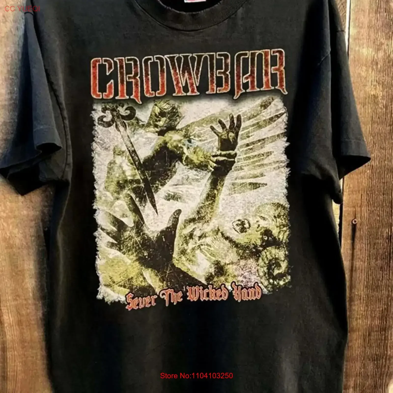 Crowbar Band Sever The Wicked Hand Black T shirt  tee NH25922 vintage Washed Comfortable Breathable designer clothes streetwear