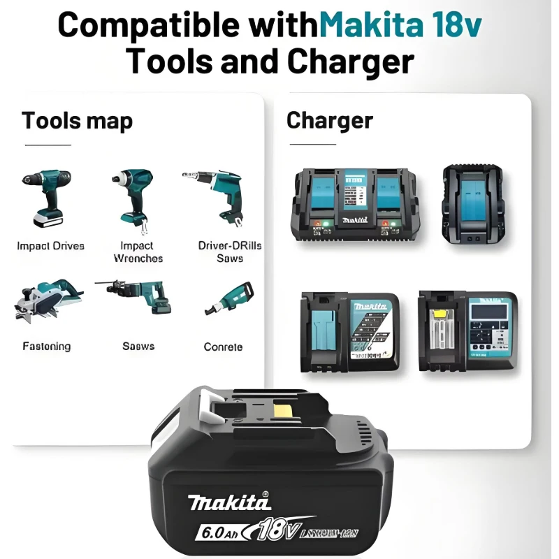 ماكيتا BL1860 18 فولت 6.0Ah بطارية قابلة للشحن لماكيتا استبدال البطارية BL1860B BL1860 BL1850 DHP482 مع شاحن #3