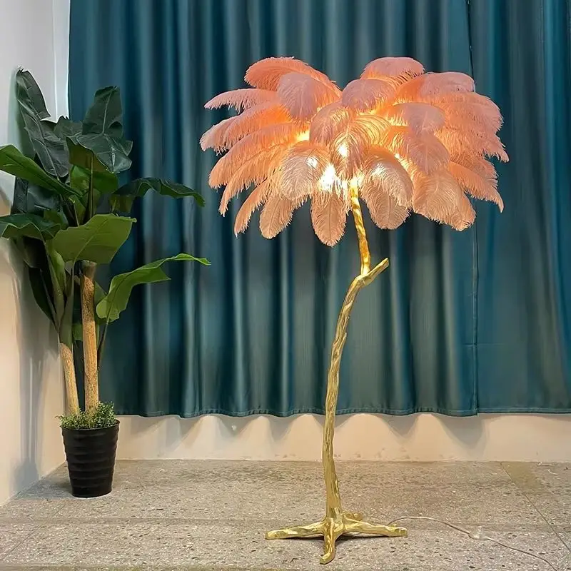 Nordic Ostrich Feather Floor Lamp Light Luxury Internet Celebrity Standing Lamp for Living Room Bedroom Sofa Side Deco