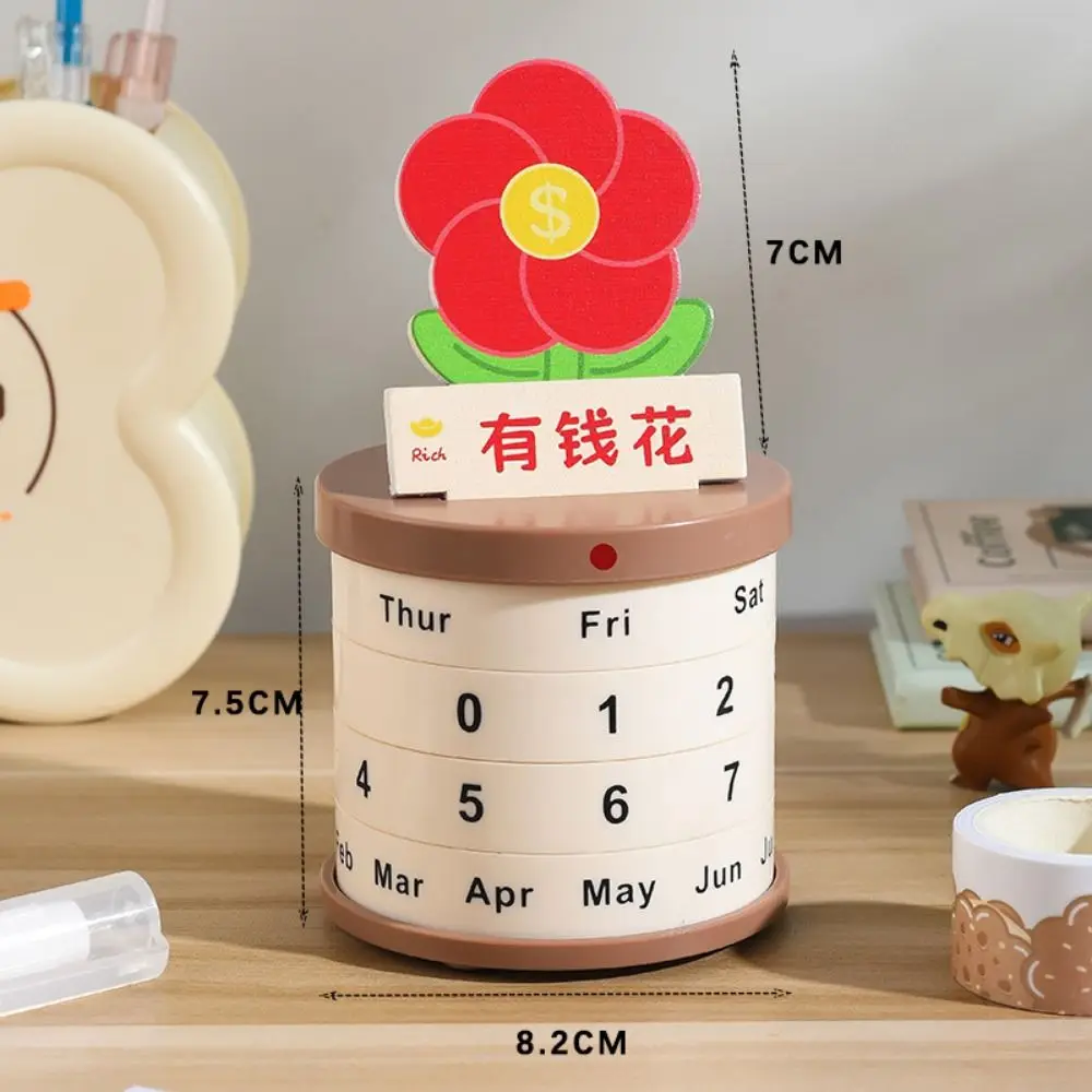 Reusable Plant Pot Perpetual Calendar Date Rotatable Non-slip Bottom Art Rotating Desk Calendar Multi-purpose Quiet