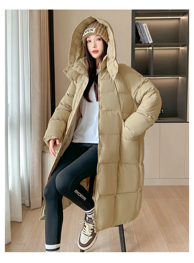 Winter Warmth Women's Mid-Length Down Cotton Jacket Over-the-Knee Parkas New Loose Quilted Coat Thickened Outerwear Trendy Tops