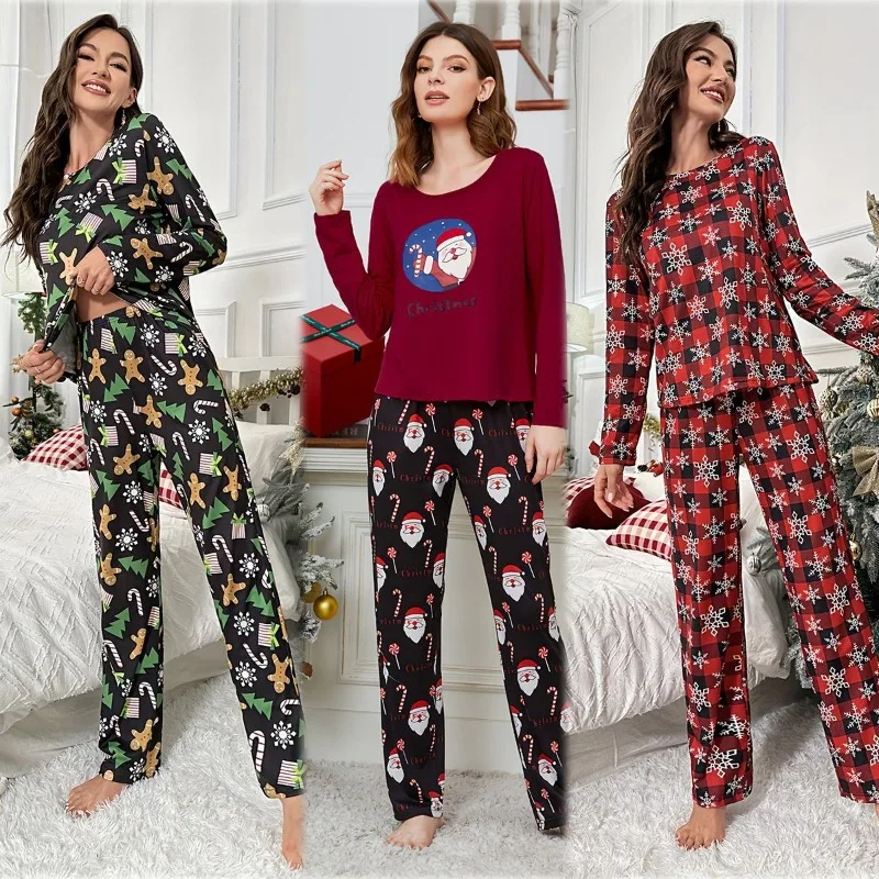

2025 Autumn Winter Women's Christmas Pajamas Set Long Sleeve Long Pants Loungewear Trousers Cartoon 2 Piece S-XL Sleepwear Cute