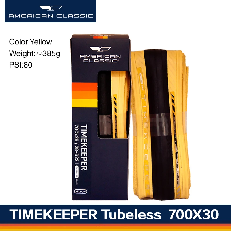 American Classic Timekeeper Fietsband Binnenband/Tubeless 700 X 25C, 700 X 28C, 700 X 30C Zwart/Geel Ultralicht Racefietsband
