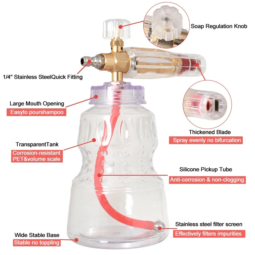 Art-Painted Pressure Washer Gun with Large-Bore Aluminum Foam Pot, Optional Adapters & Angle-Adjustable Nozzle Kit
