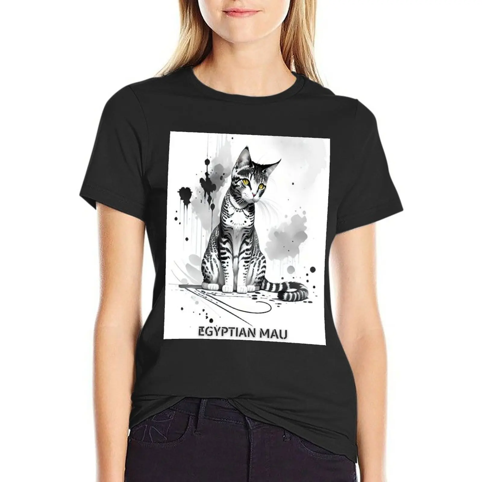 Egyptian Mau Cat brush sketch by CallisC Arts T-Shirt funny plus size tops kawaii clothes Women t-shirts