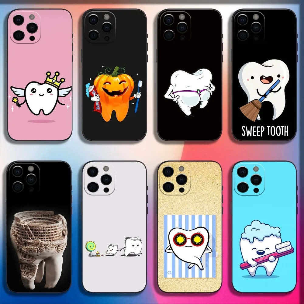 Tooth Teeth Funny Dentist Phone Case For iPhone 16,15,14,13,12,11,Pro,X,XS,Max,XR,Plus,Mini Soft Black Cover