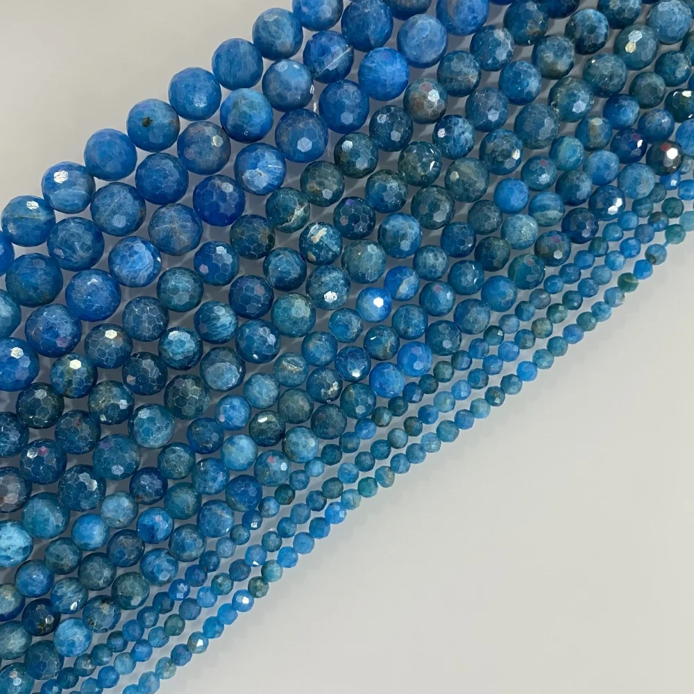 4 6 8 10 mm Natural Stone Beads Blue Apatite Labradorite Round Shape Faceted Loose Beads DIY Bracelet Necklace Jewelry Making