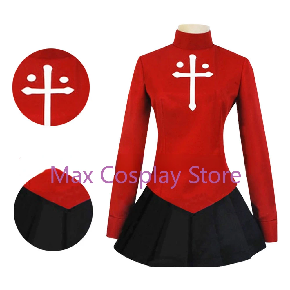 Max Game Rin Tohsaka Uniform Red Suit Top + Skirt Dress Cos Anime Halloween Cosplay Costume For Girls Women Custom size