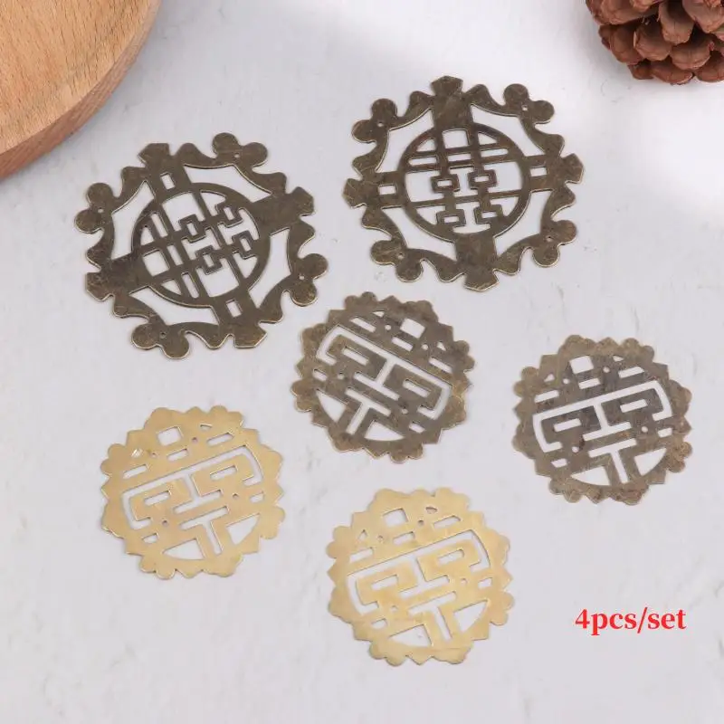 4Pcs Chinese Antique Bronze Decorative Corner Wooden Box Iron Box Protectors Crafts Furniture Hardware Corner Cover