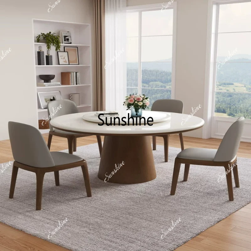 Modern simple combination solid wood dining table household turntable slate