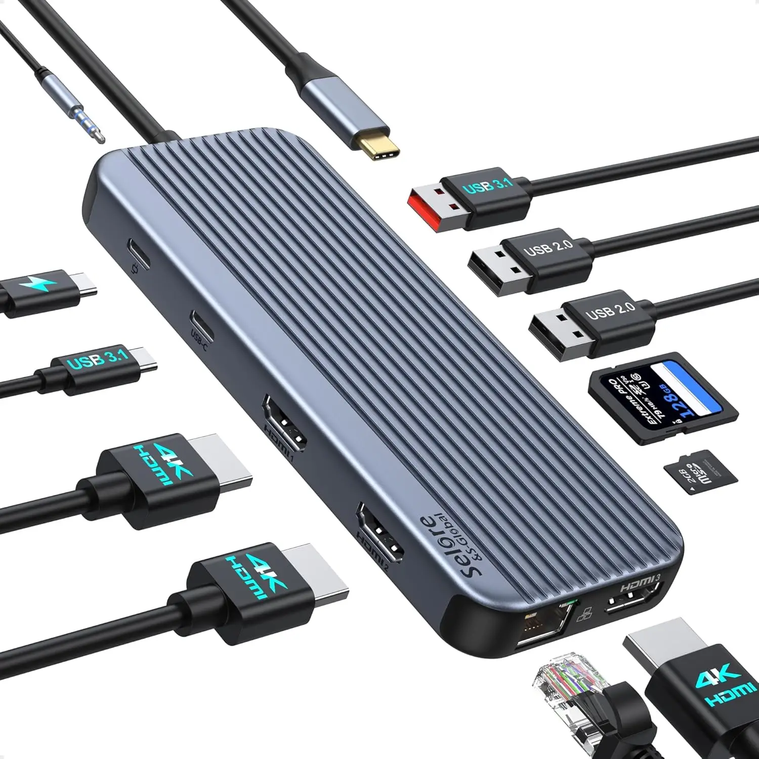 

12-in-1 USB C Docking Station with Triple HDMI, 100W PD, Ethernet & Fast Data Transfer for Laptops