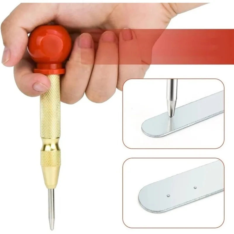 1Pc 130mm Yellow and Silver Automatic Center Punch Spring Loaded Chrome Rivet Screw Auto Mark Hole