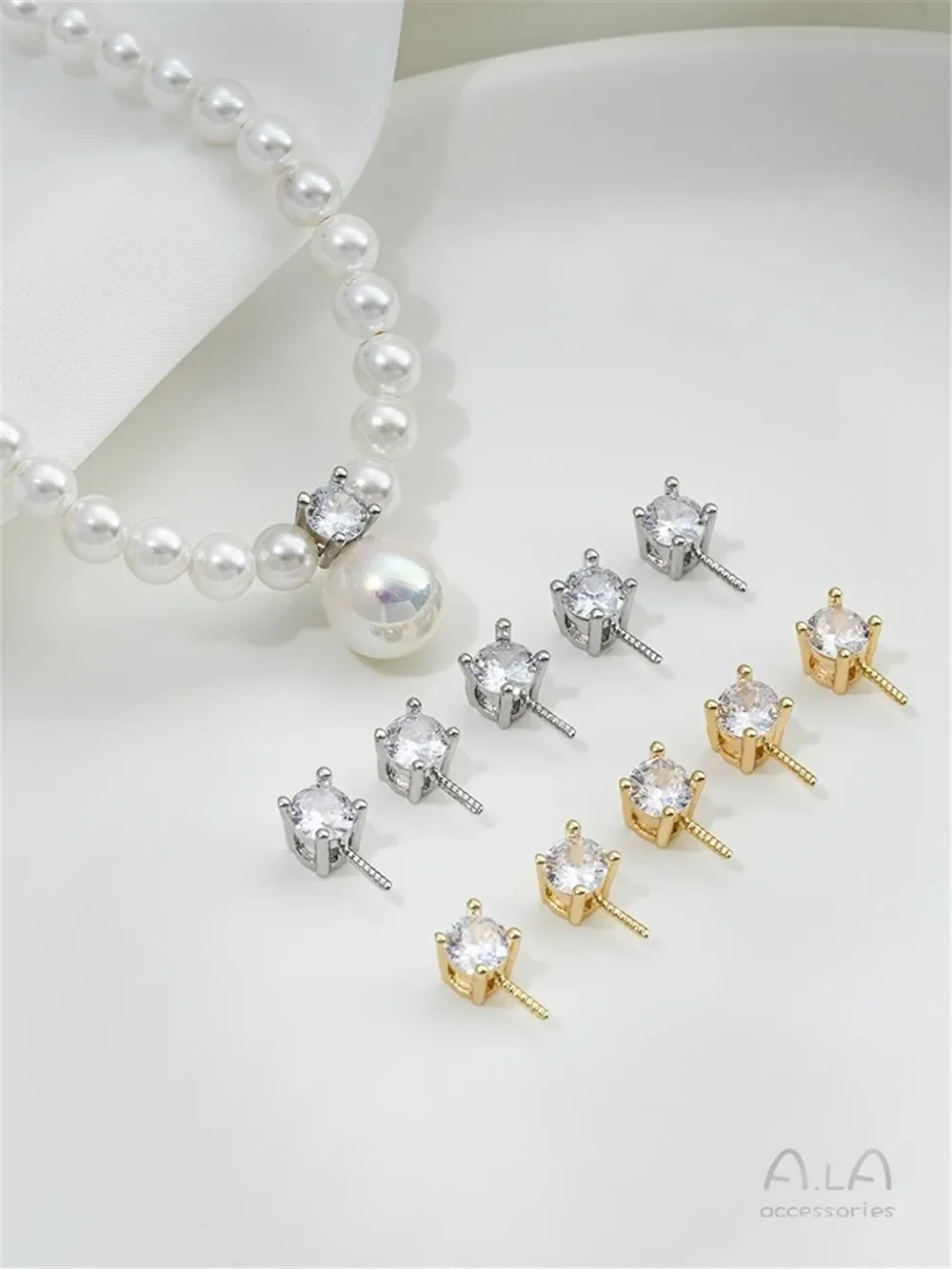 

14K Gold-wrapped Classic Zircon Bead Needle Empty Holder Bead Pendant DIY Handmade Sticky Pearl Jewelry Accessories