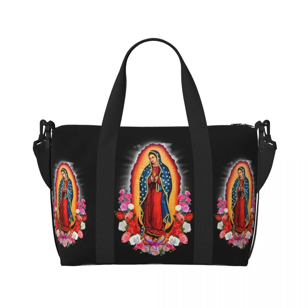 مخصص مريم العذراء غوادالوبي حمل حقيبة المرأة سعة كبيرة المكسيك الكاثوليكية سانت شاطئ حقائب السفر الصالة الرياضية