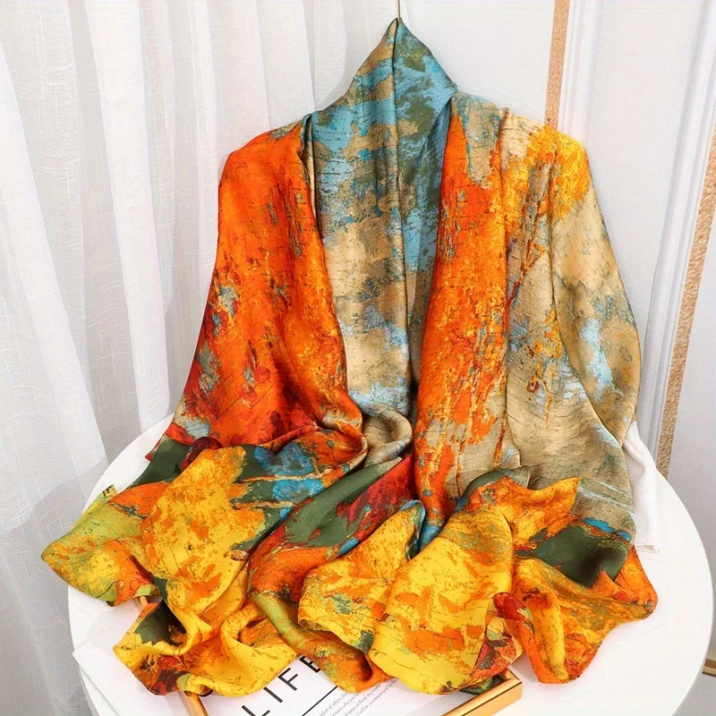 Tensili Brocade Satin Scarf Printed Silk Shawls Summer Women\'S Sun Protection Cape Luxury Pashmina180*90cm