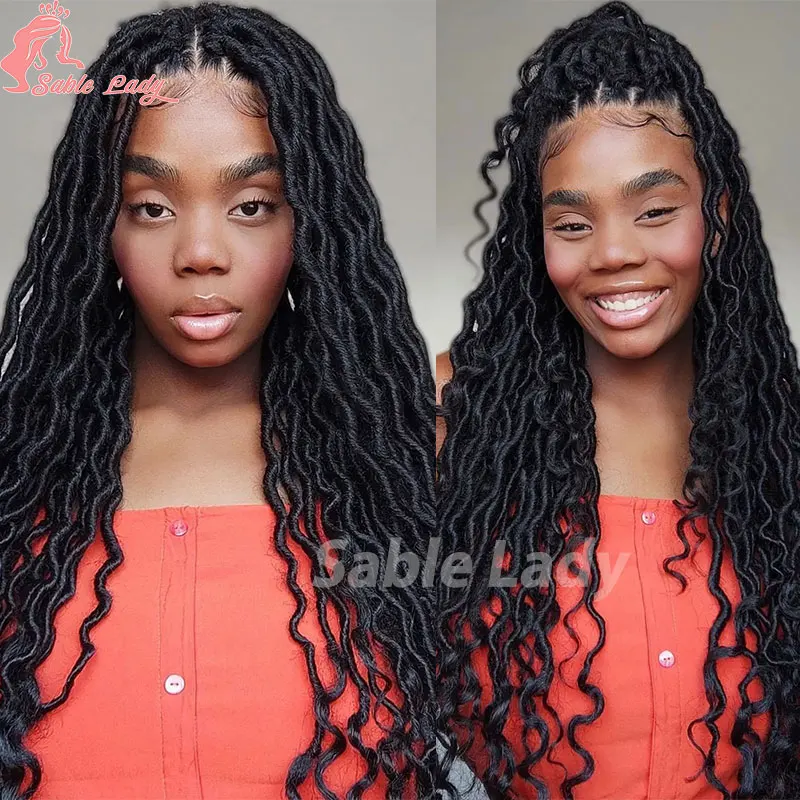 Full Lace Wigs Dreadlock Synthetic Curly Wave Cornrow Braided Wigs 22" Jumbo Braided Wigs Headband Faux Locs Wigs Braiding Wigs