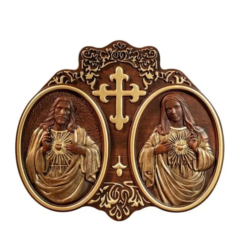 Vinyage Sacred Heart of Jesus and Heart of Mary Jesus Wall Decor Religious Saint Home Living Statue