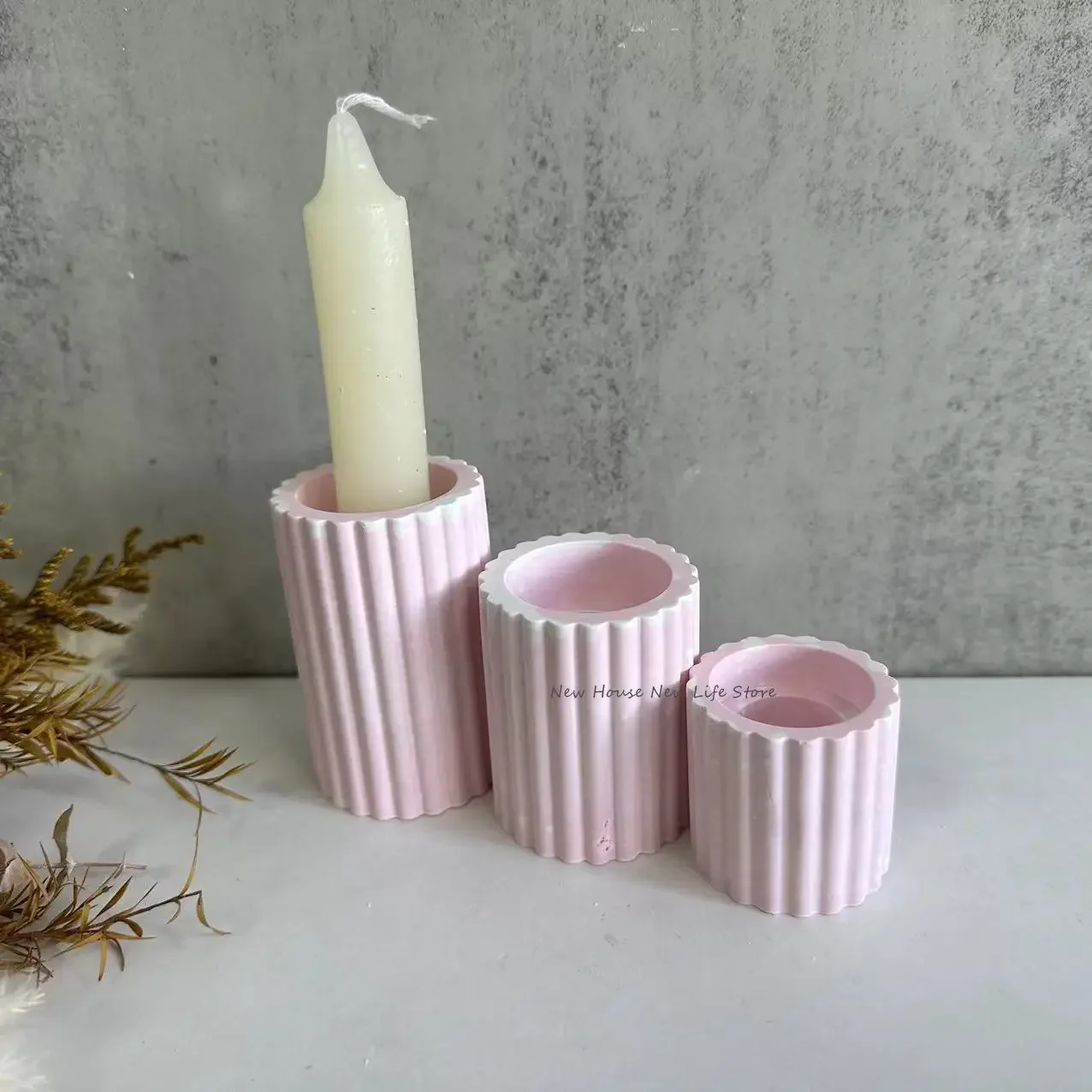 Striped Candlesticks Cement Silicone Mold DIY Cement Plaster Round Candle Holder Tray Pottery Mould Home Decor Candle Jar Making