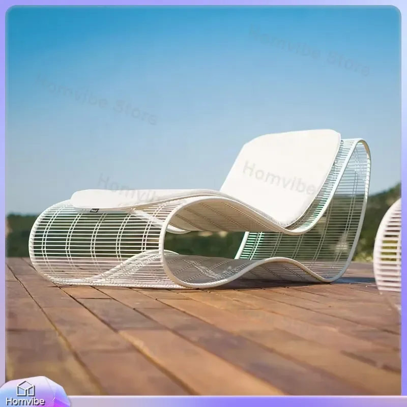 Modern Ergonomic Wavy Hand-Woven Waterproof Outdoor Lounge Chair Mat for Pool Terrace Beach Furniture Sunbed Recliner