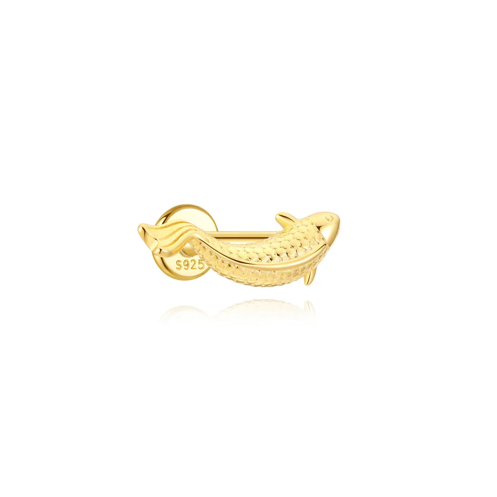 AIDE 1PC 925 Sterling Silber Glück Rot Koi Piercing Ohrring Für Frauen Geometrische Kette Zirkon Ohr Knochen Stud Ohrringe edlen Schmuck