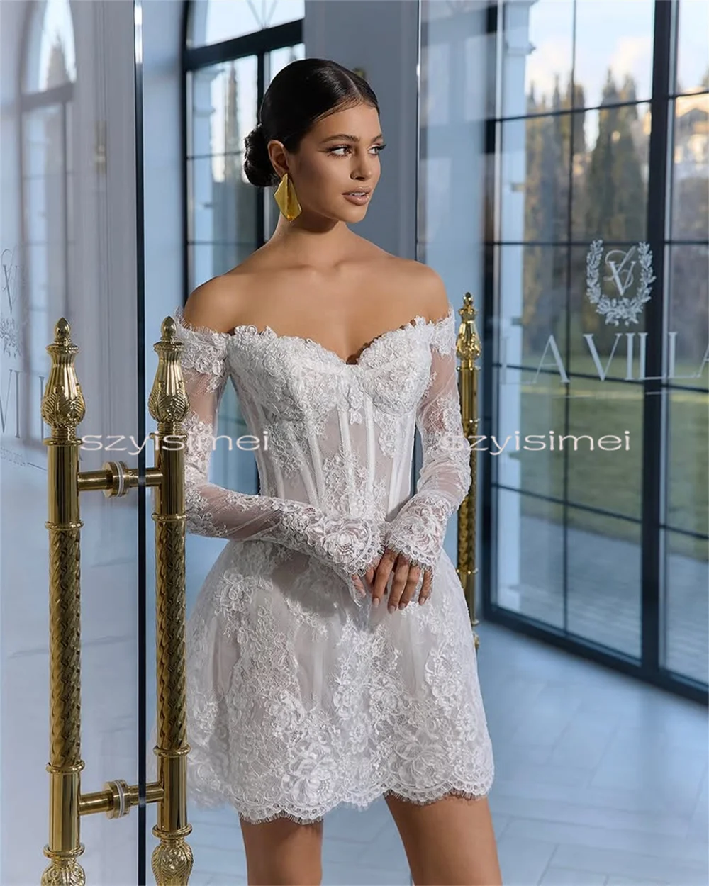 ชุดแต่งงานสั้นเซ็กซี่ ชุดเจ้าสาวมินิแบบเปิดหลัง สำหรับงานแต่งงาน ตัดเย็บตามสั่ง แขน 3/4 ชุดราตรีงานเลี้ยง ชุดเจ้าสาว