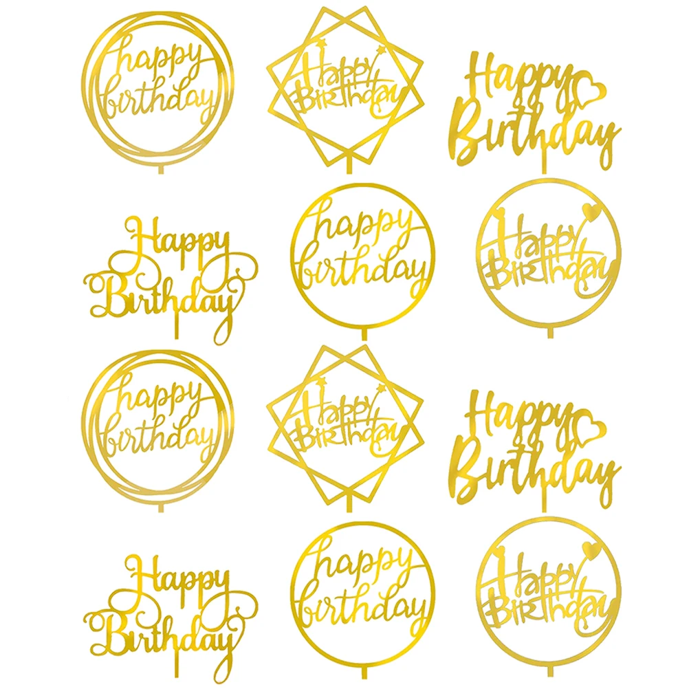 

12 Pcs Cake Insert Happy Birthday Topper Acrylic Decor Double Layer Party Supplies Cupcake Decorations Celebrations
