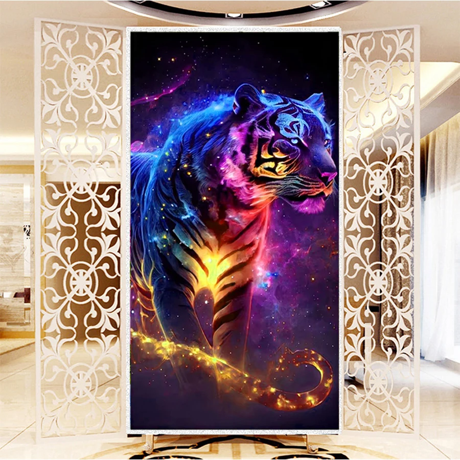 Animal Tiger Full Square Round Mosaic Starry Sky full drill diamond embroidery color tiger pattern diamond painting home decor