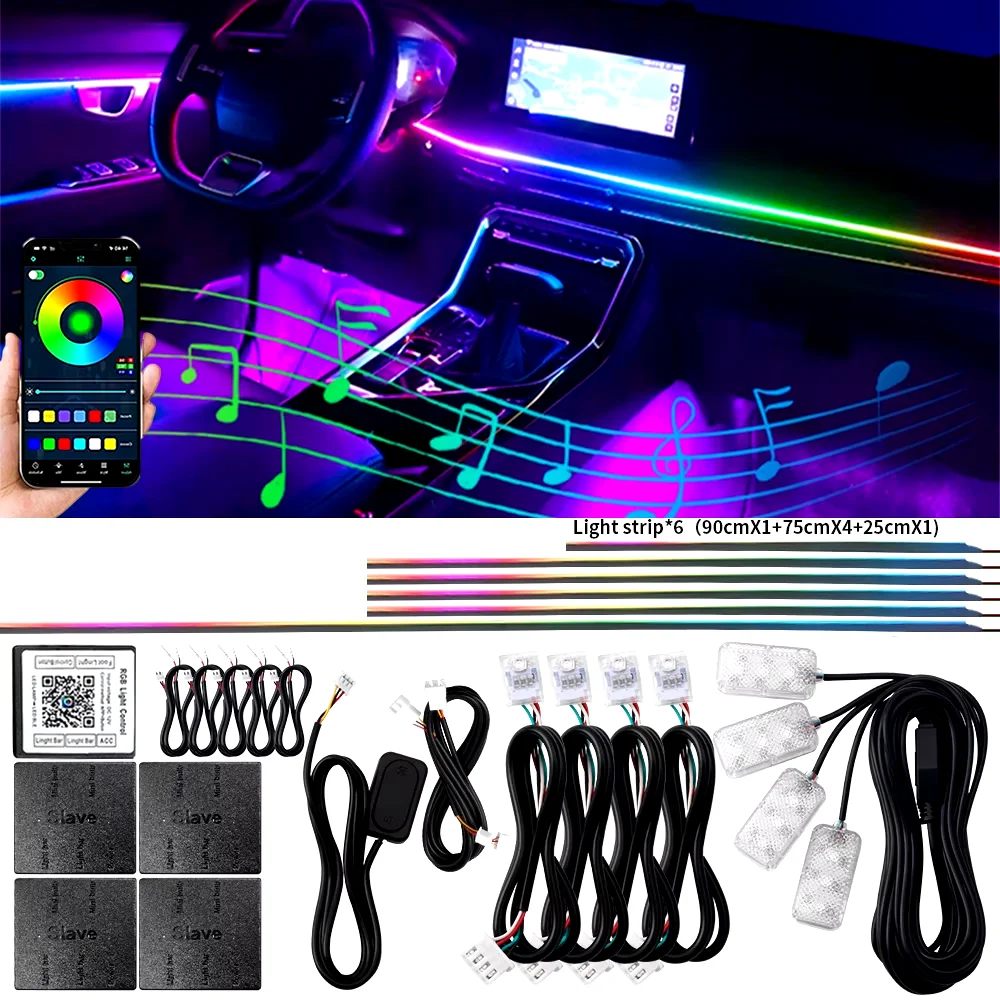 

18 in 1 Dual Zone Symphony Streamer Car Ambient Light RGB Neon Acrylic Strip Interior LED Full Color RGB Atmosphere Lighting Kit