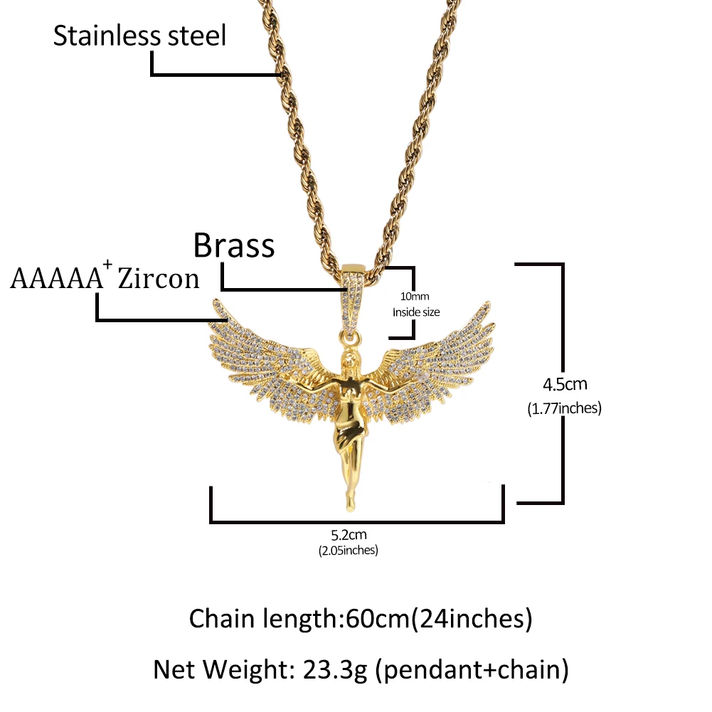 THE BLING KING Icy Angel Wing Pendant Necklace Micro Paved 5A Cubic Zircon Beautiful Goddess Charm Jewelry Accessories Best Gift