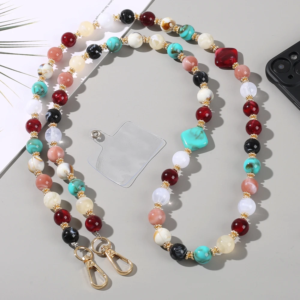 Fashion Colorful Natural Stone Mobile Phone Chain Anti-Drop Hang Neck Long Style Phone Hanging Rope Anti-Drop Cellphone Lanyard