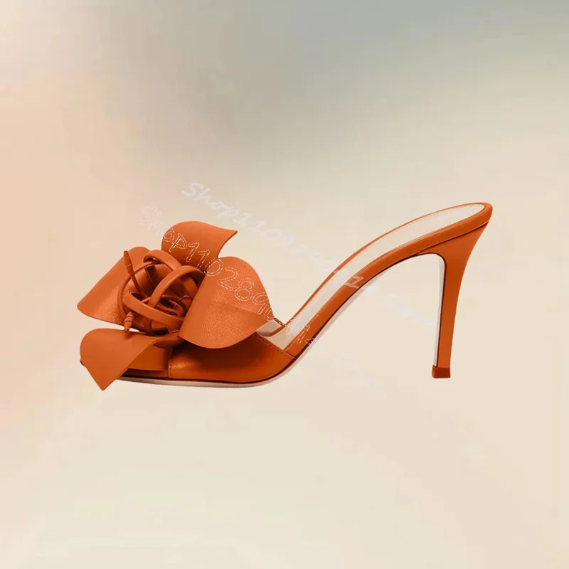 

Orange Appliques Decor Open Toe Slippers Slip On Women Shoes Thin High Heels Party Feast Banquet Dating 2024 Zapatos Para Mujere