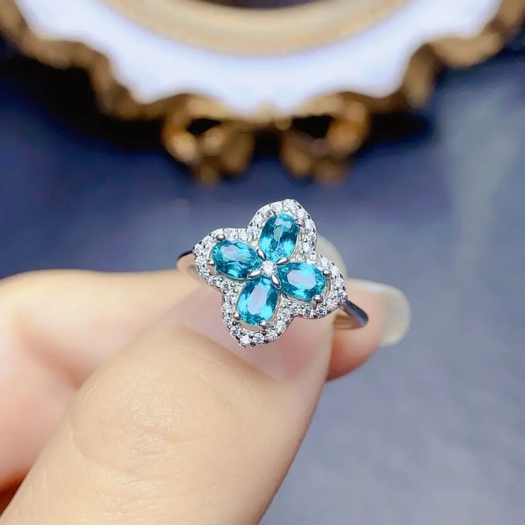 

ZECAA Paraiba Topaz Jewelry Woman Paraiba Topaz Ring With Natural Paraiba Topaz Gemstone 3*4mm Lady Paraiba Topaz Ring