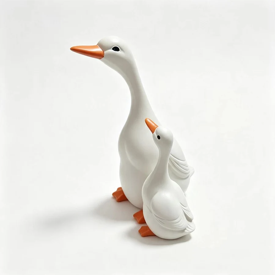 Ins Style White Goose Parent-Child Sculpture, Creative Animal Desktop Ornament, Aesthetic Home Decor Craft Gift