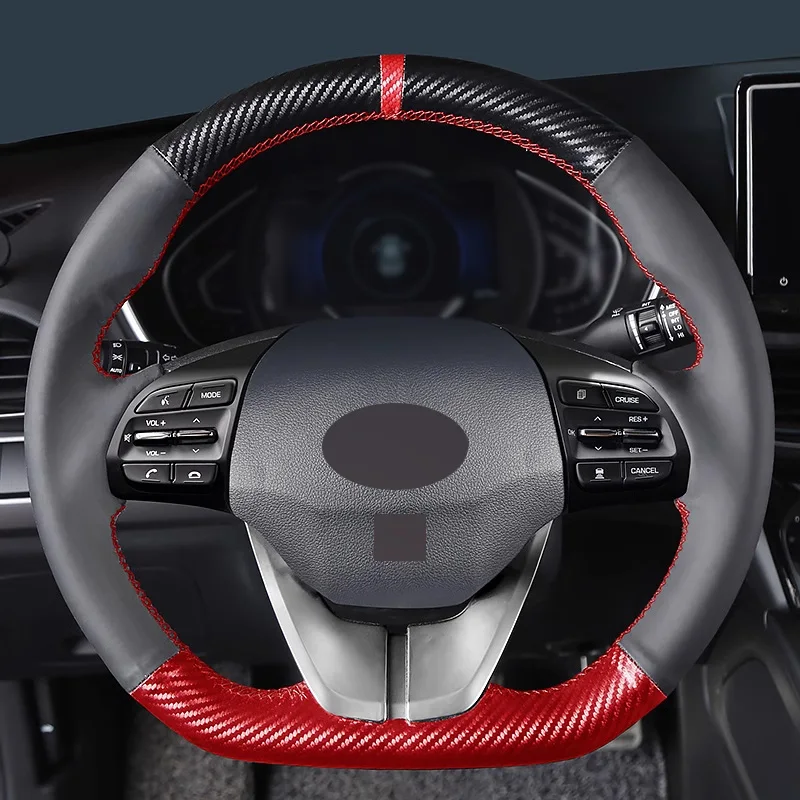 

Matt Carbon Fiber with Black Leather and Red Matt Carbon Fiber Steering Wheel Cover Car Accessoires for Hyundai La Festa Elantra