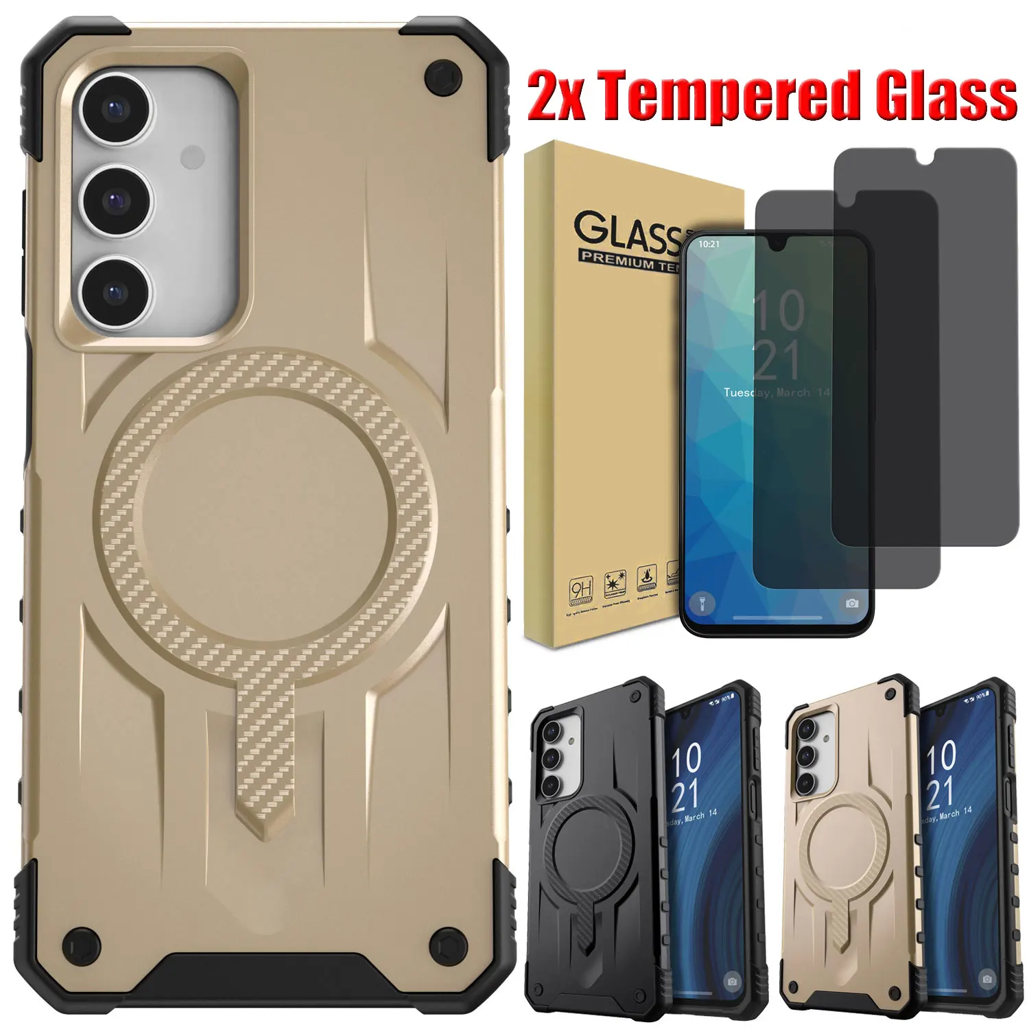 

Для Samsung Galaxy A16 Магнитный бампер Прочный чехол Прочный чехол + 2 шт. Защитные пленки из закаленного стекла для конфиденциальности