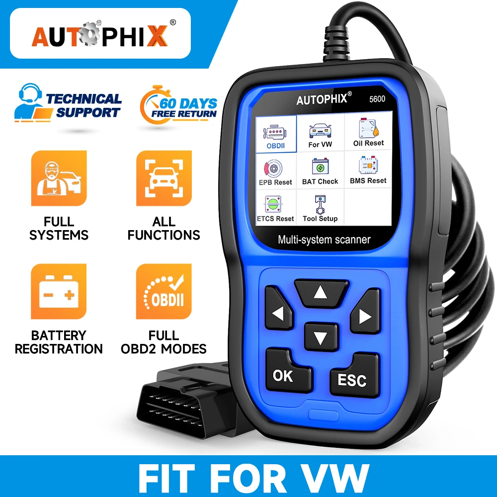 

Автомобильный сканер AUTOPHIX 5600 OBD2, двигатель TPMS, ABS SAS EPB, регистрация батареи, полная система, диагностический инструмент для автомобиля для VW Audi