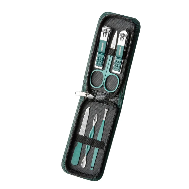 Portable dark green nail clipper set, 6-piece set, nail clipper set, household nail clipper set, wholesale nail art set